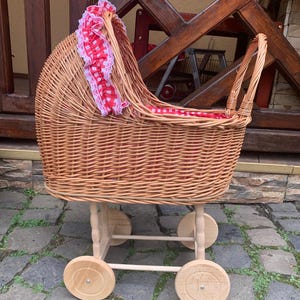 handgemaakte rieten poppenwagen natuurlijke rieten poppenwagen duwwagen milieuvriendelijke rieten kinderwagen babyshower cadeau speelgoed opslag