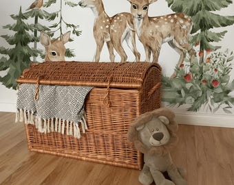 natural wicker chest handmade toy storage woven rattan box ecofriendly wicker basket with lid kids toy organizer rattan storage basket