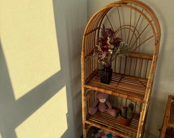 アーチ型の籐の棚、植物スタンド、天然の籐の棚、ボヘミアン家具