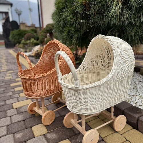 ecofriendly wicker doll pram toy storage handmade baby shower gift natural wicker baby carriage on wheels wicker doll stroller push buggy
