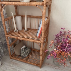 arched wicker shelf rattan bookcase plant stand boho furniture shoe rack shelf vintage style storage shelf natural wicker rattan plant stand image 3