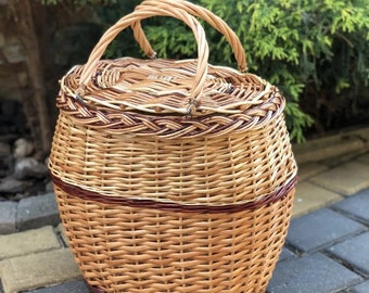 wicker basket with handle handmade mushroom basket rustic storage picnic basket with lid ecofriendly wicker organizer fruit basket