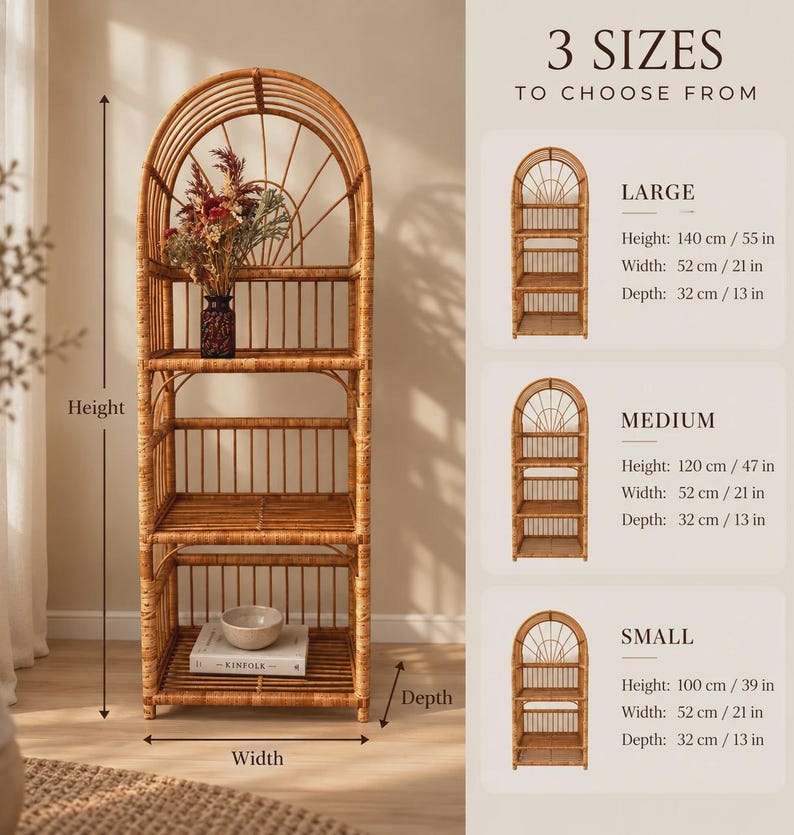 arched wicker shelf rattan bookcase plant stand boho furniture shoe rack shelf vintage style storage shelf natural wicker rattan plant stand image 4