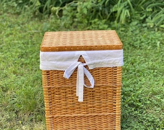 Cesto de mimbre natural para la ropa sucia, cesto ecológico para la ropa sucia con tapa, cesto para guardar ropa de baño, cesto organizador para el baño hecho a mano