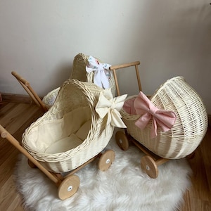 handgemaakte duwwagen rieten poppenwagen natuurlijke rieten kinderwagen op wielen milieuvriendelijk babymeisje cadeau rieten poppenwagen speelgoedopslag