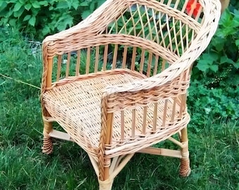 handmade garden wicker chair natural small rustic chair ecofriendly seat  patio boho furniture rattan chair patio furniture