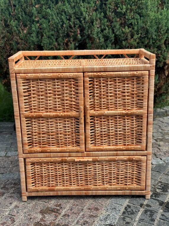 dark brown wicker dresser Wicker dresser, Wicker chest of drawers, Wicker nightstand, Rattan dresser, Boho dresser, Woven dresser, Wicker furniture, Nightstand with drawers
