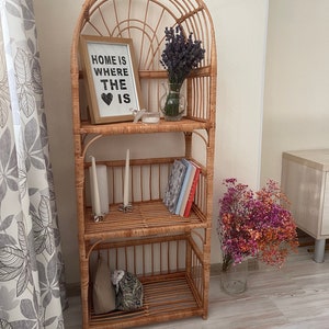 arched wicker shelf rattan bookcase plant stand boho furniture shoe rack shelf vintage style storage shelf natural wicker rattan plant stand image 5