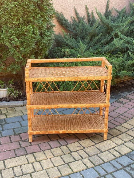 wicker shoe shelf natural shoe rack etagere bookcase plant stand shelf rattan shelving unit with 3 shelves boho furniture shoe bench