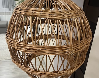 Korb rund Lampenschirm Rattan Pendelleuchte Korb Kronleuchter gewebt Hängelampe umweltfreundlichen Bambus rustikalen Lampenschirm Boho