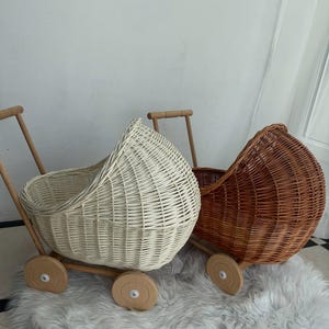 handgemaakte rieten poppenwagen cadeau babymeisje handgemaakte rieten poppenwagen gevoerd speelgoed opslag rieten kinderwagen milieuvriendelijk babyshowercadeau