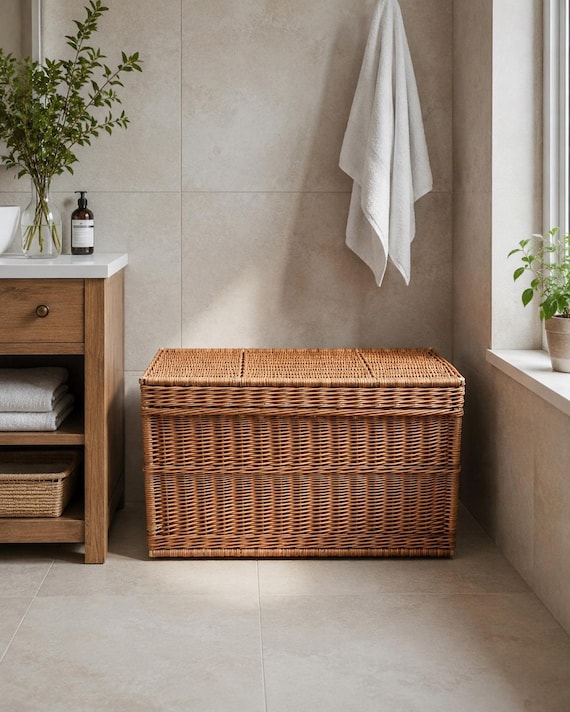 Wicker Wäsche Wäschekorb Rechteckig Aufbewahrungskorb mit Deckel, Weidengeflecht Organizer Brust, Badezimmer Dekor, Kinderzimmer Spielzeug Lagerung