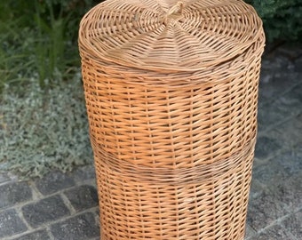 cesto de roupa suja de vime cesto de armazenamento com tampa rattan natural tecido redondo suporte para cesto de roupa suja cesto organizador de banheiro