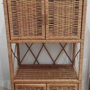 HANDMADE wicker cabinet eco-friendly book shelf rattan wardrobe rustic shoe rack curio cabinet vintage style chest of drawers boho
