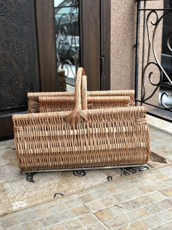 Wicker Log Carrier Basket Firewood Holder Handmade Fireplace Decor Ecofriendly Firewood Storage Basket With Handle Large Wicker Basket Etsy