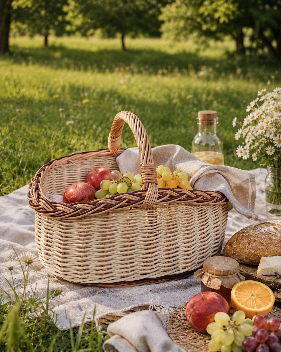 Wicker Picnic Fruit Basket, Rustic Handmade Easter Harvest Storage Basket, Handwoven Willow Gift, Fruits Foraging Bag, Natural Kitchen Decor