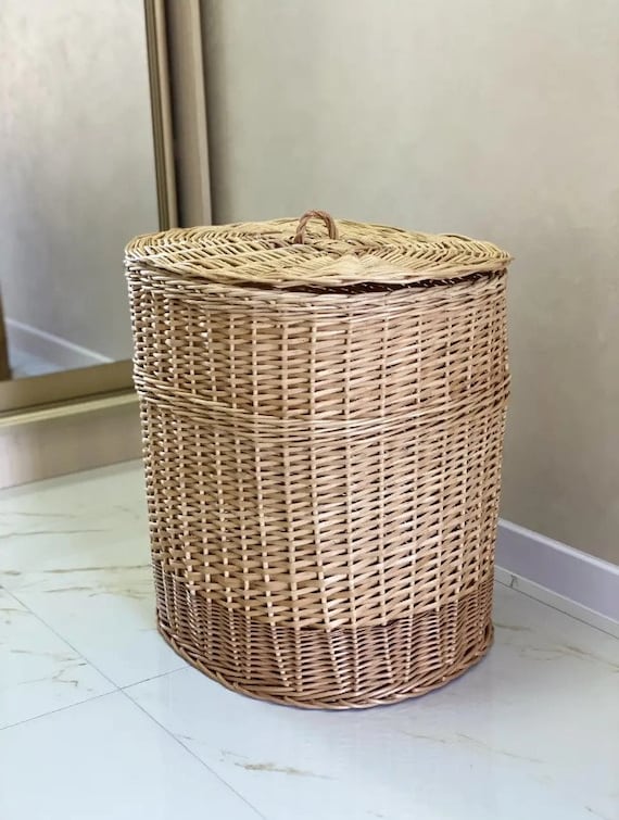 Wicker oval Wäschekorb Aufbewahrungskorb mit Deckel natürliches Rattan gewebt Wäschekorb Halter hamper Bad Organizer Korb
