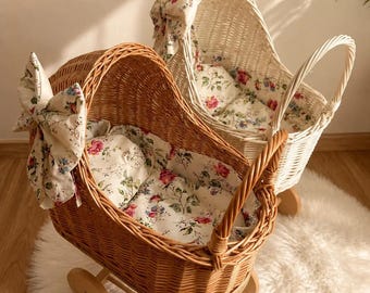 natural wicker doll stroller push buggy handmade wicker baby carriage ecofriendly toy storage wicker doll pram baby girl shower gift
