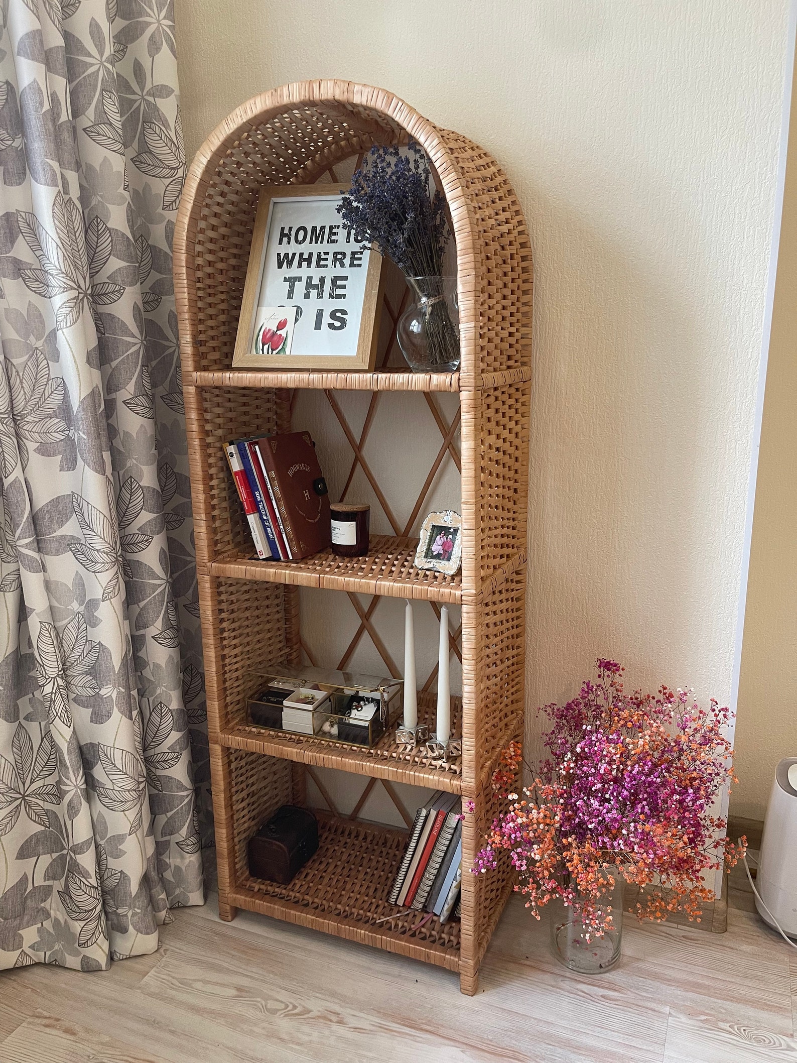 Upcycle Rattan Bookcase Arched Wicker Bookshelf Rattan Bookcase Plant Stand Boho Furniture Arch ...