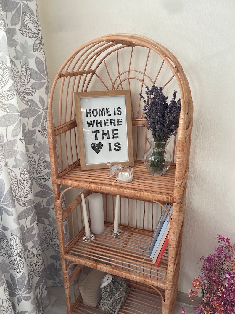 arched wicker shelf rattan bookcase plant stand boho furniture shoe rack shelf vintage style storage shelf natural wicker rattan plant stand image 9