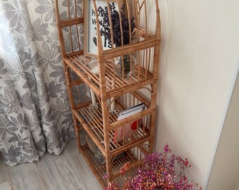 アーチ型の籐の棚、ラタンの本棚、植物スタンド、ボヘミアン家具、靴