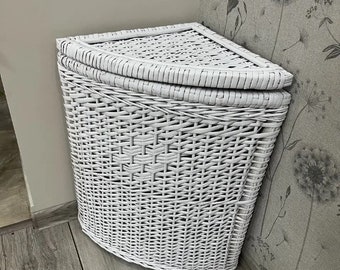 Cesto portabiancheria angolare in vimini, organizer in rattan, cesto portabiancheria angolare in legno, cesto portabiancheria ecologico con coperchio per il bagno