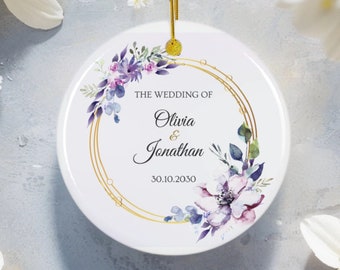 Personalized First Christmas Married Ornament, Newlywed Wedding Gift