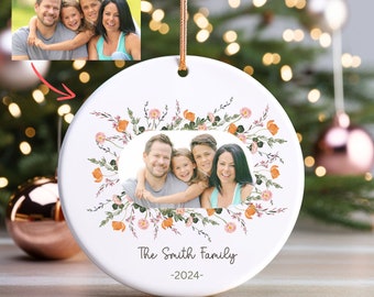 Adorno navideño personalizado con foto familiar, recuerdo de cerámica personalizado