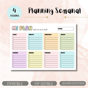 Undated weekly planner agenda printable and editable pdf