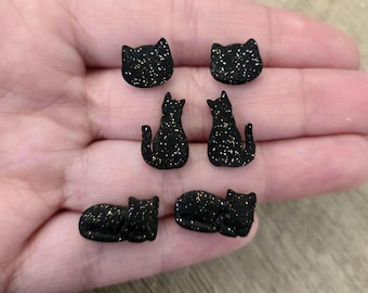 Black Cat Glitter Stud Earrings, Handmade Polymer Clay Jewelry