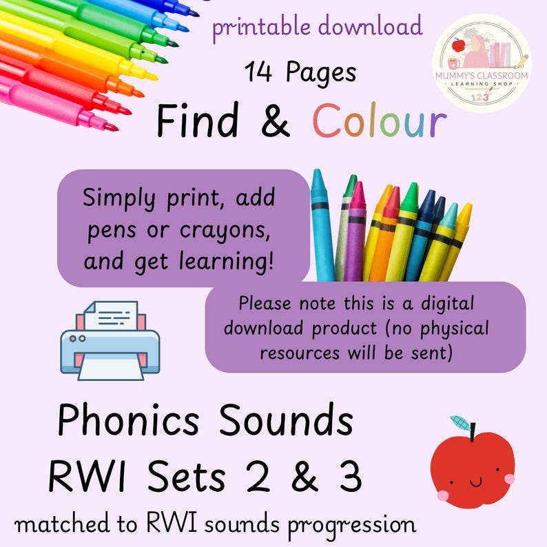 Phonics Find & Colour Worksheet – RWI Set 2 and 3 (digital Download) - Etsy