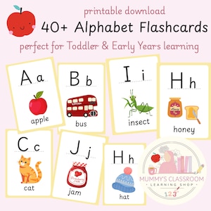 40+ Alphabet Poster Flashcards, perfect for Toddler & Pre-School learning, Early Phonics decor and display