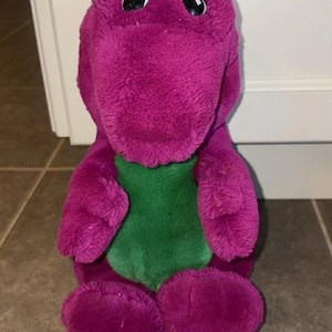 Peluche de dinosaurio Barney vintage de 1992 con boca cerrada de 13"
