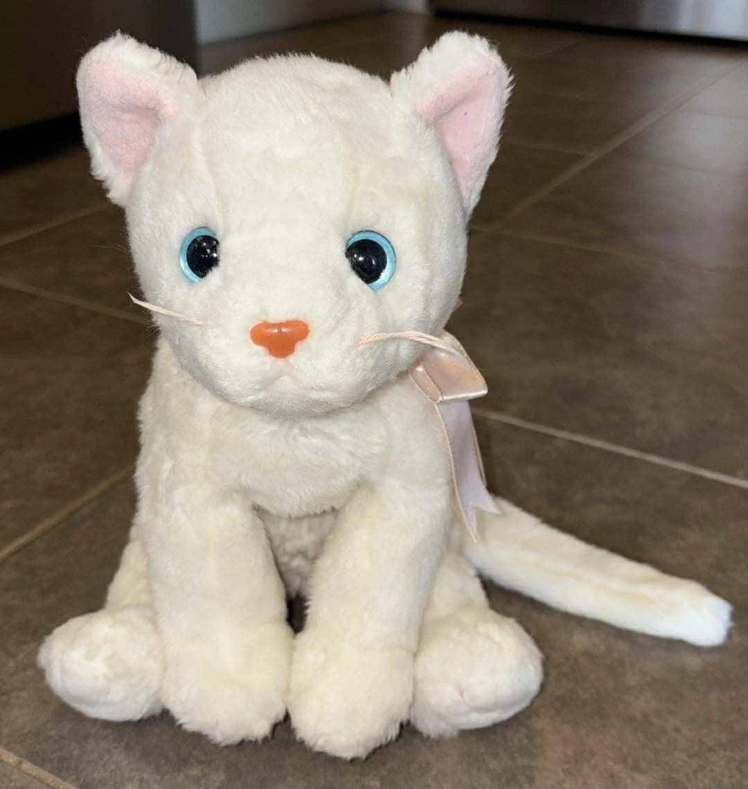 R*o様 Ty バディー　ぬいぐるみ ピーチー　白猫 TY 1999 White Cat Plush Beanie Buddy Flip Kitty Pink Ribbon Blue