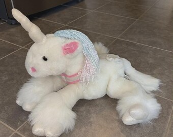 Vintage Animal Alley Unicorn Plush Pastel Teal White Sparkly