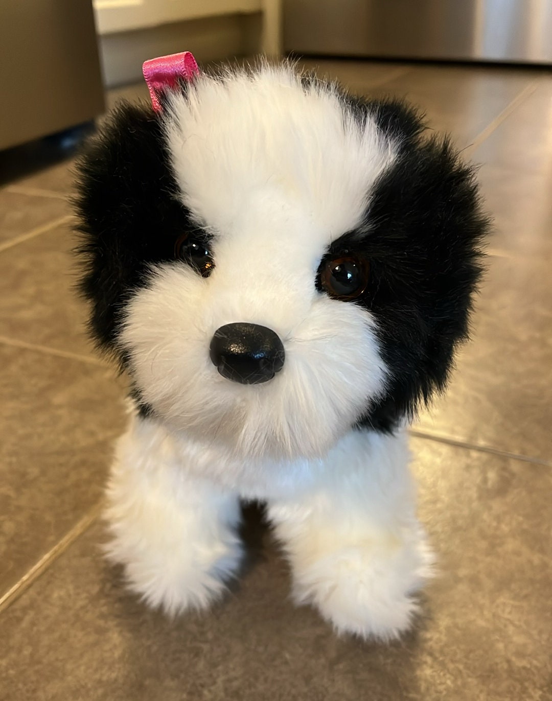 Douglas Plush Dog Shih Tzu Realistic Cuddle Toy Black White Pink Bow