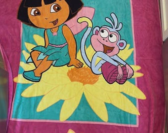 Vintage Dora the Explorer and Boots Pink Reversible Blanket 42x58