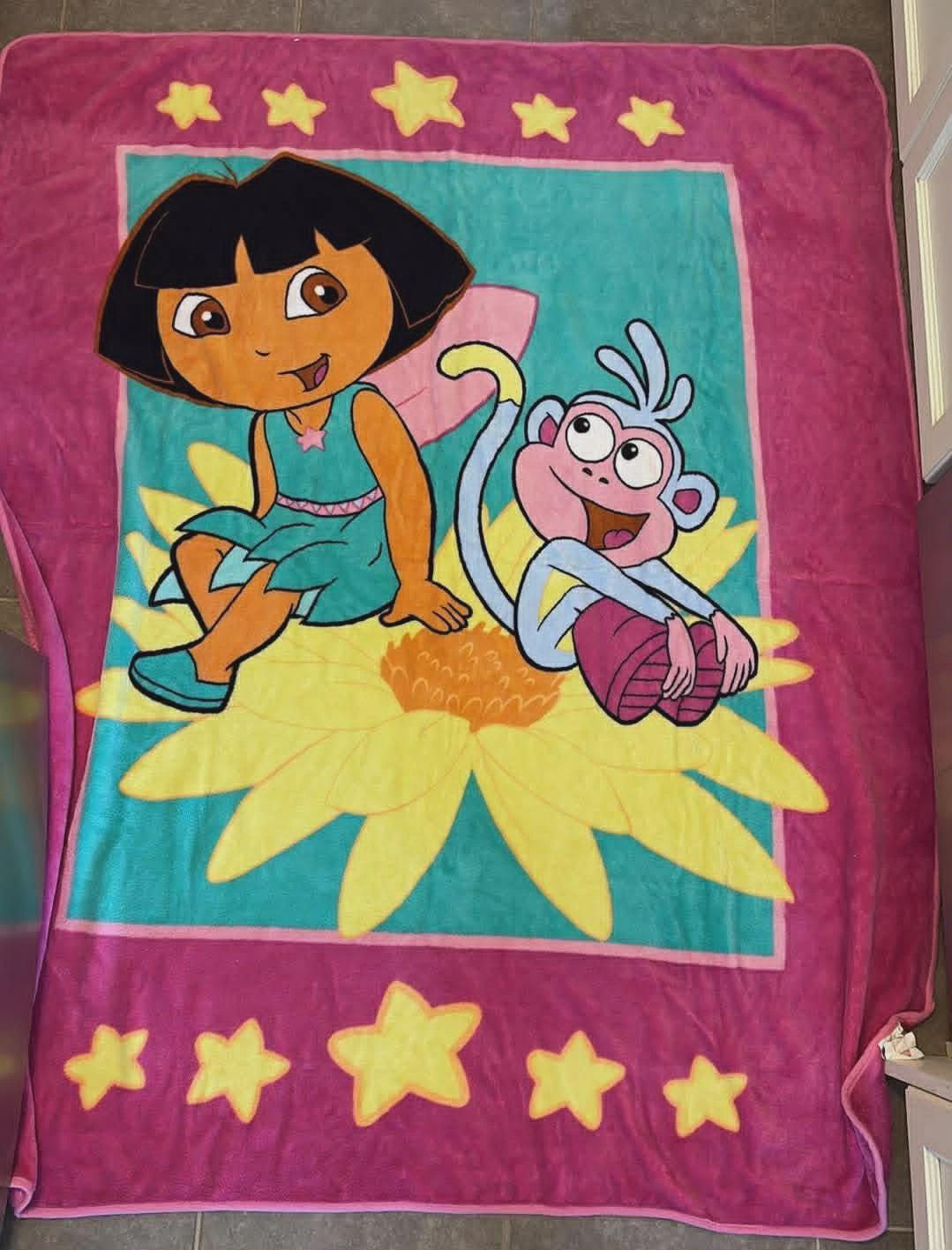 Dora the Explorer and Boots Pink and Blue Flower Blanket 60x50