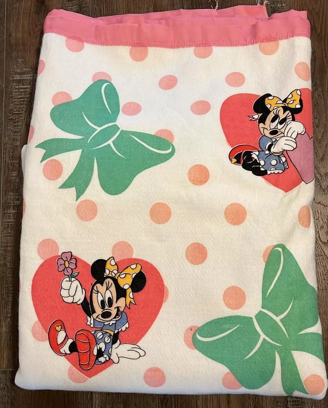 Vintage 1990s Walt Disney Minnie Mouse Green Bow Polka Dot Blanket Full Size Etsy