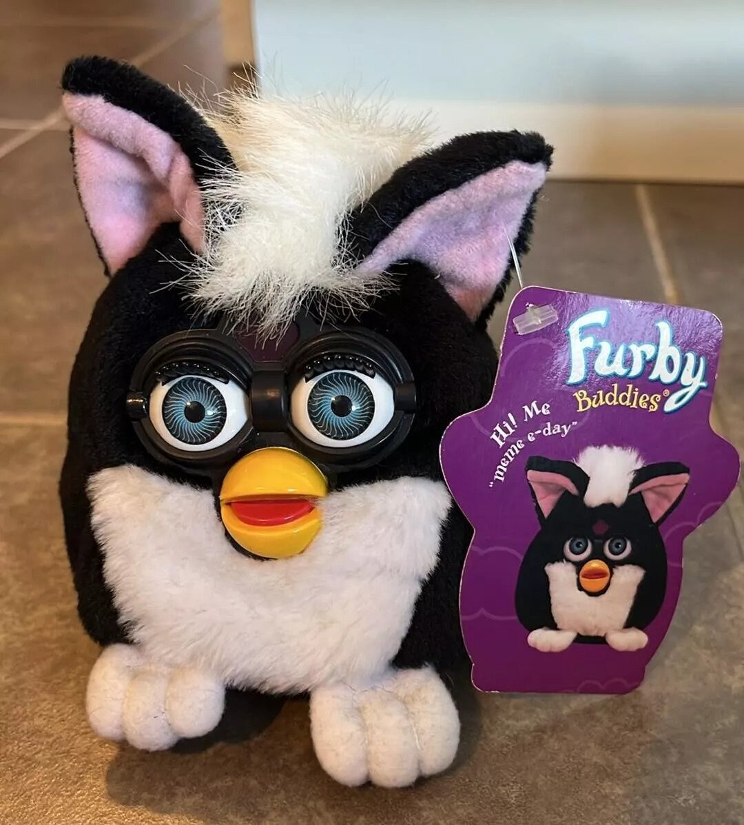1999 Tiger Furby Buddies Plush Beanbag Skunk blue Eyes plush