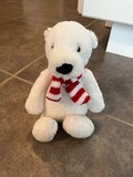 Jellycat Bashful Pax Polar Bear Red White Striped Scarf 8&quot; Plush Stuffed Animal