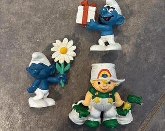 Vintage Peyo Smurfs Figure Lot 2 Schlümpfe und ein Rainbow Kid PVC Figuren Lot