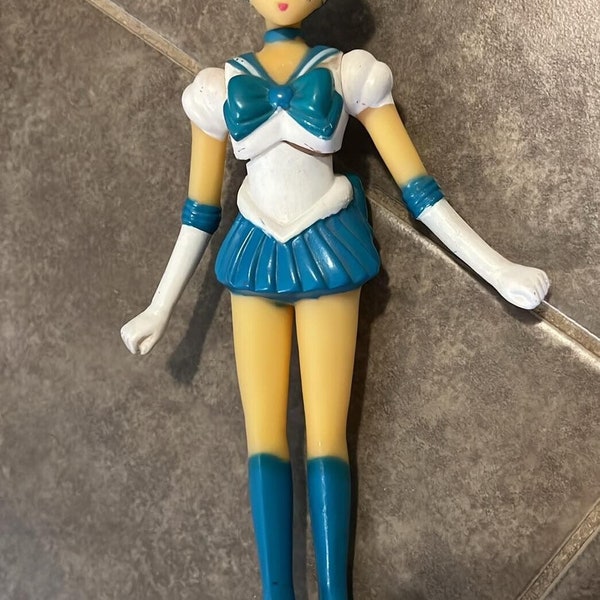 Vintage Sailor Moon Sailor Mercury Figura bambola di plastica 8"