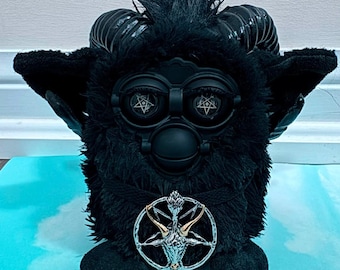 OOAK Furby The Dark Lord Gothic Satanic Goat Head Furby Non working art piece