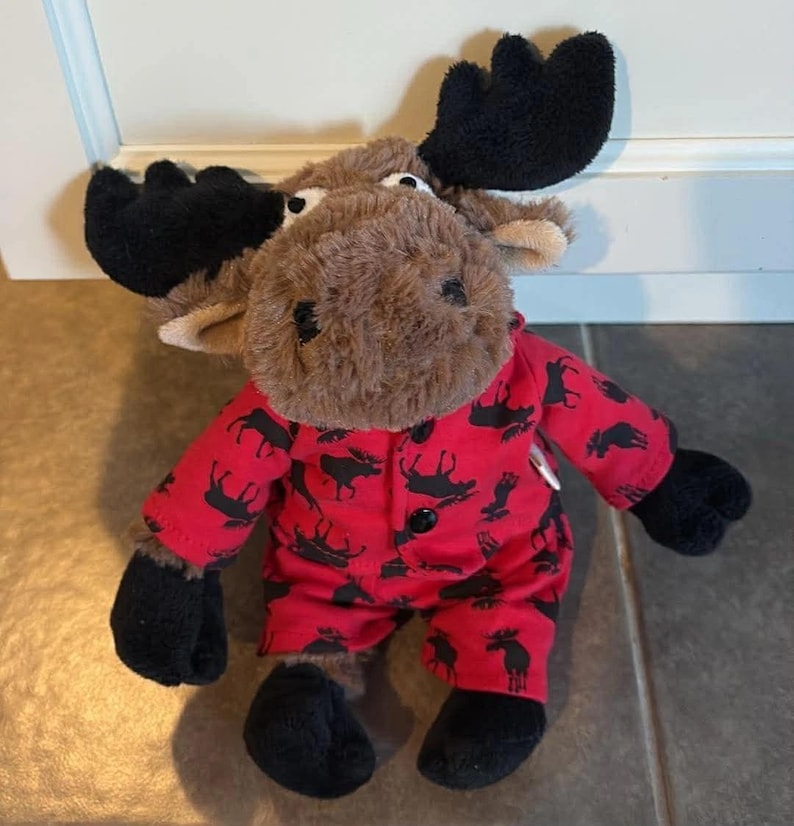 Little Blue House Brown Moose in Pajamas Plush 10" Stuffed Animal image 1