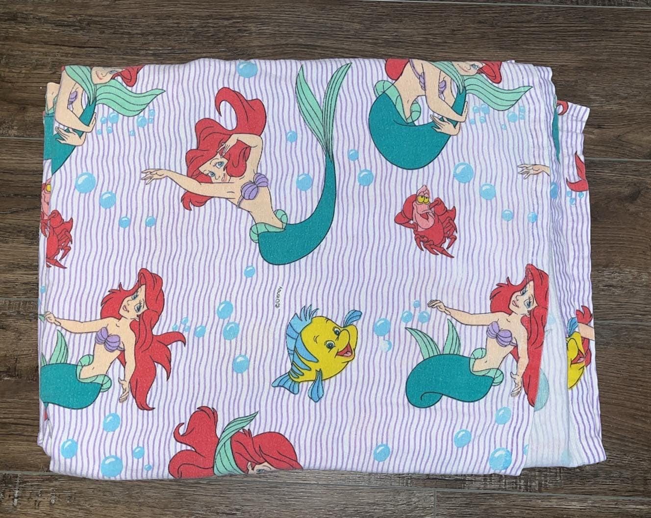Vintage 90s Disney Little Mermaid Twin Fitted Sheet Ariel Purple
