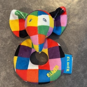 Elmer The Patchwork Elephant Ring Rattle Plush Toy 5 inch