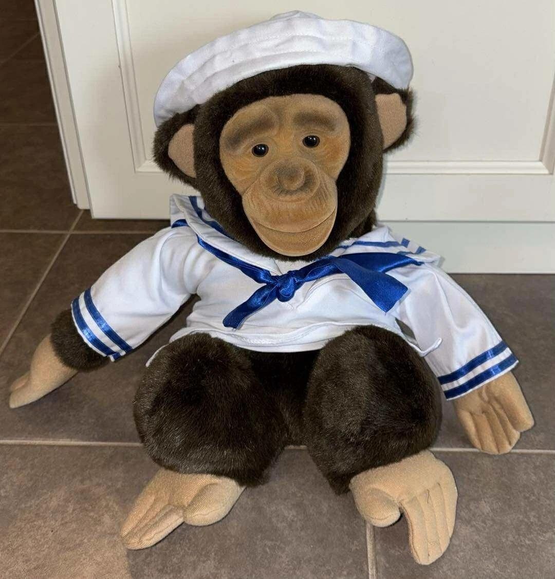 1994 Hosung Chimp Puppet Brown 16 Inch Squeaker Mouth Sailor