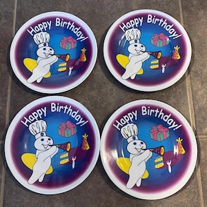 Vintage 1999 Pillsbury Doughboy Happy Birthday Teller Poppin Fresh 4 Stück