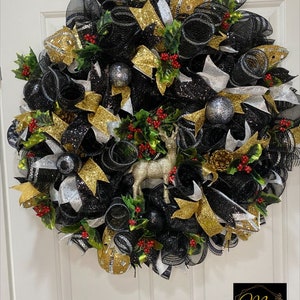 Black and Gold Christmas Wreath